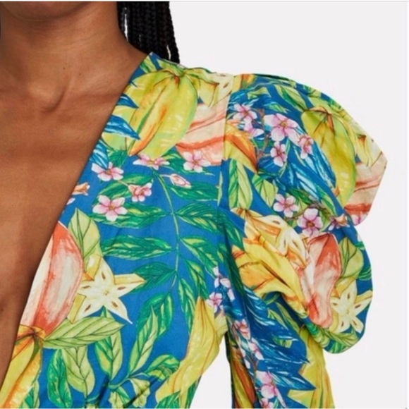 Farm Rio Midi Dress Star Fruit print w Puff Sleeves. Size Medium. - Picture 2 of 10